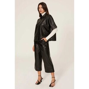 Theory Black Faux Leather Short Sleeve Button Up Shirt Boxy Fit Womens Medium